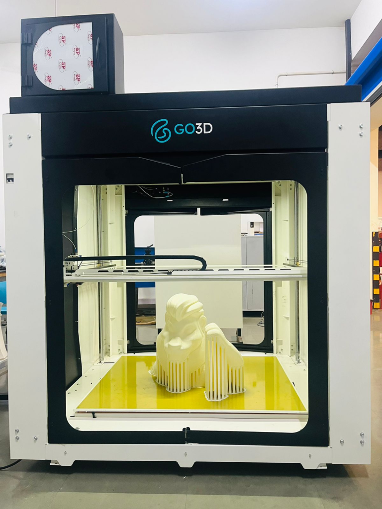 Go3D BX 1200 industrial 3D printer with sculpture printing inside enclosed chamber