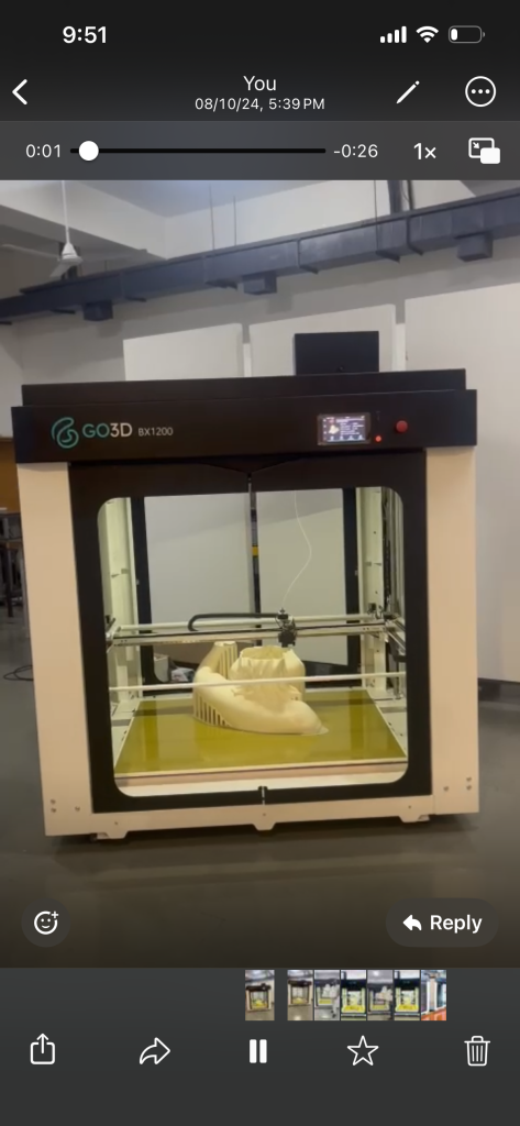 Go3D BX 1200 mid-print with a sculpture section being deposited on the build plate